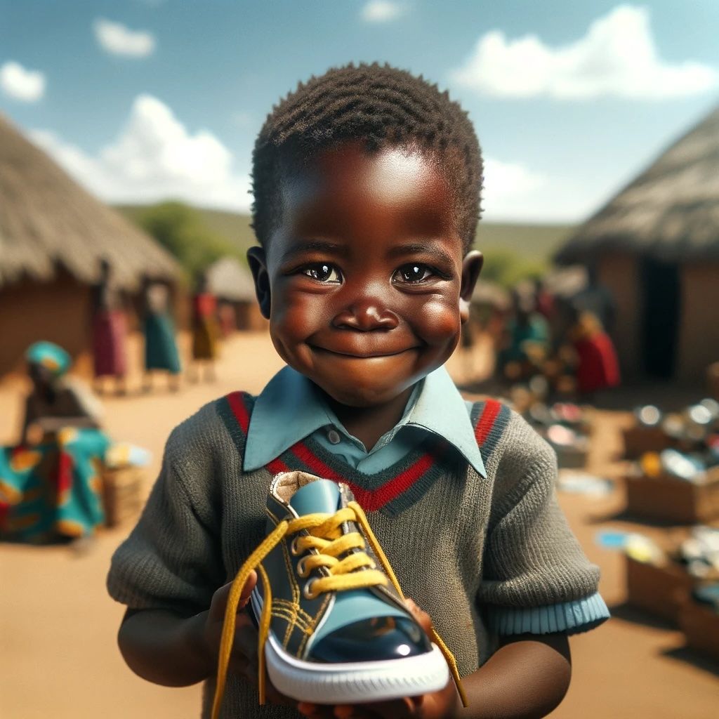 niño africano con zapatos nuevos