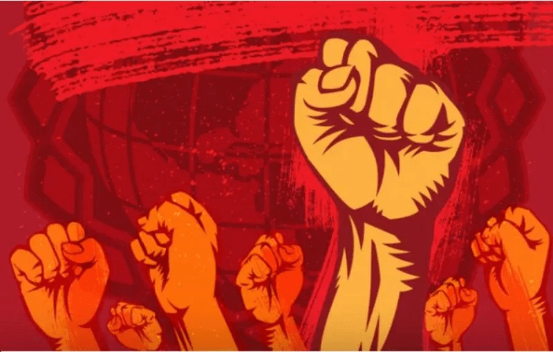 Puño alzado como recurso visual editorial asociado al socialismo