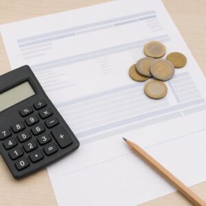 Nómina genérica con calculadora y monedas para explicar inflación e IRPF