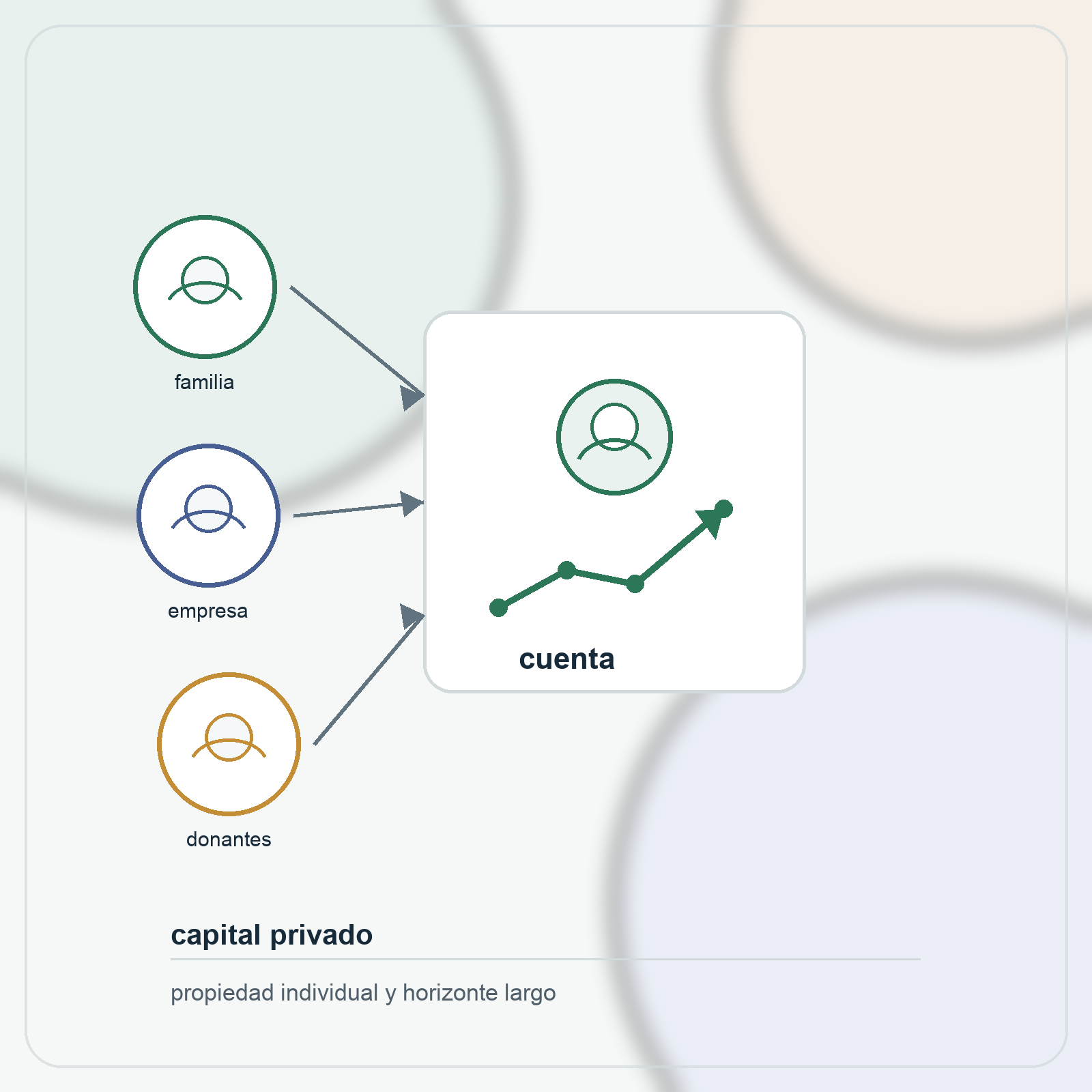 Diagrama cuadrado sobre familia, empresa y donantes aportando capital a una cuenta infantil de inversión