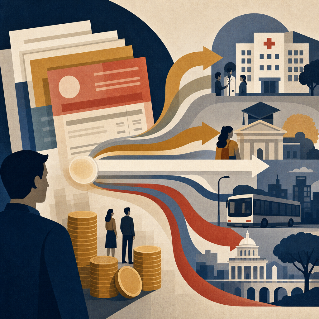 Ilustración editorial sobre la diferencia entre coste laboral, salario neto e impuestos