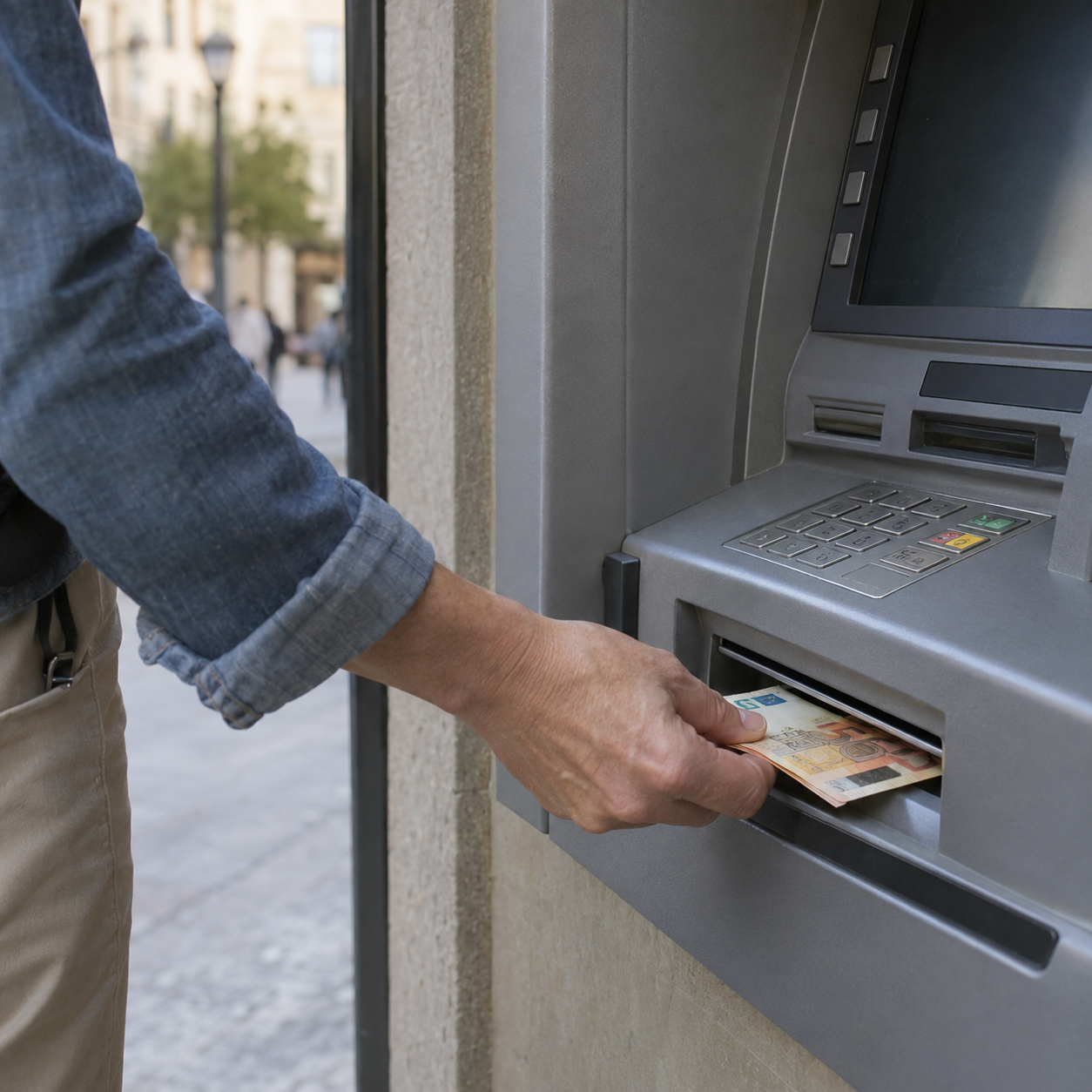 Una persona retira billetes de un cajero automático